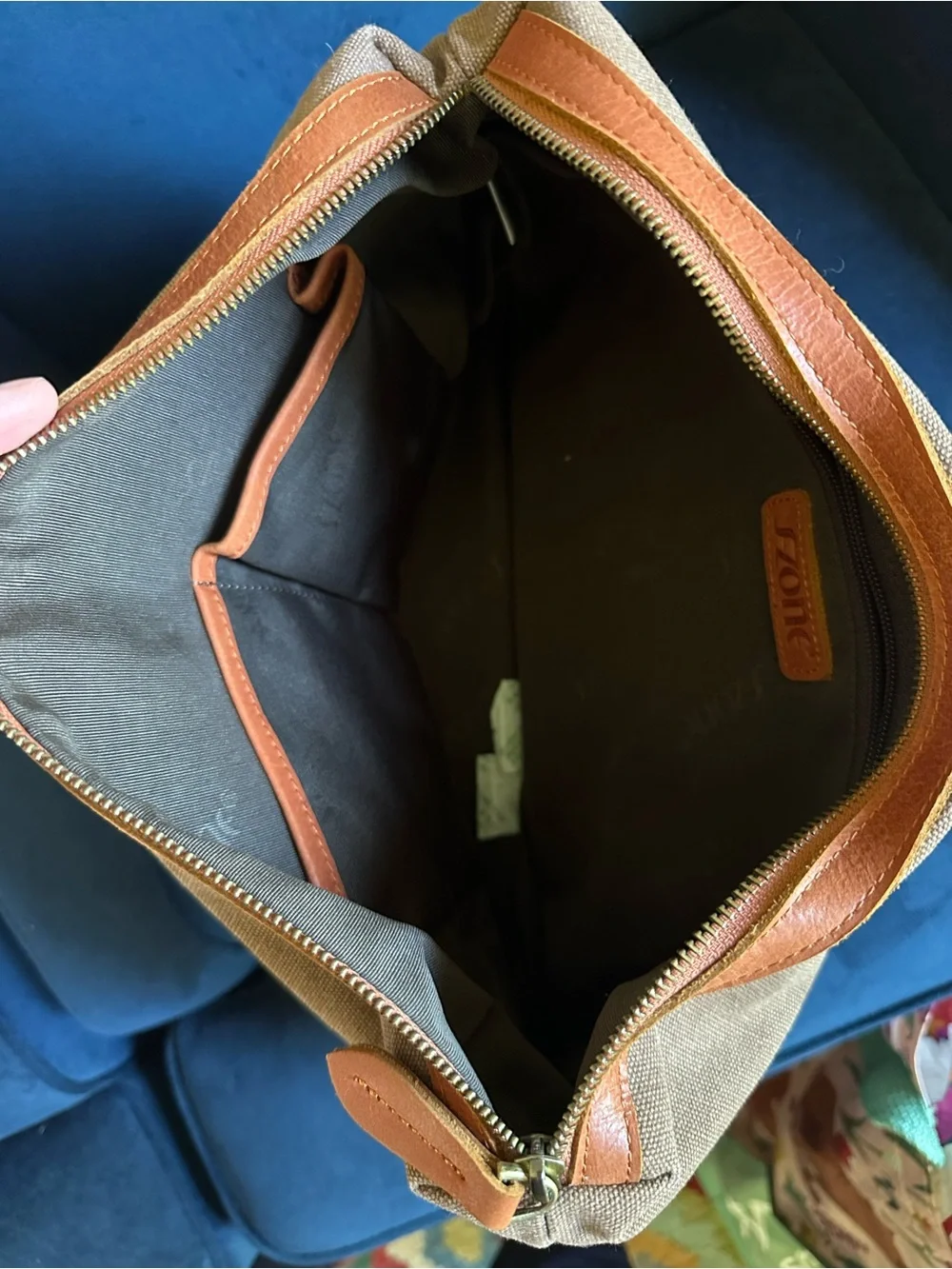 Men's Canvas Laptop Sleeve with Tan Leather Trim - Olive